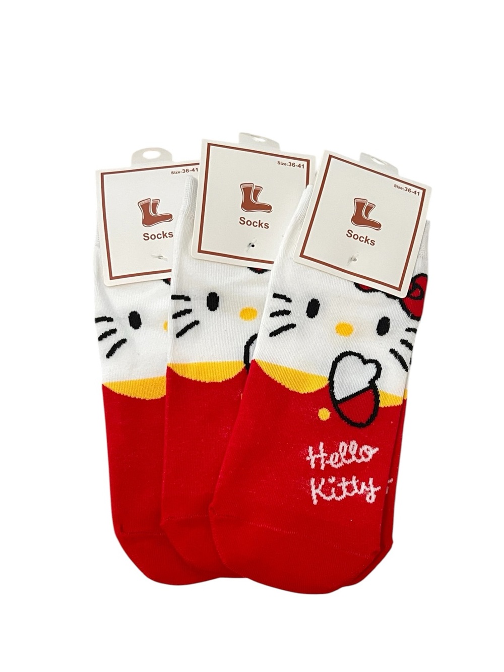 Cute Hello Kitty Red And White Ankle Socks - 3 Pack